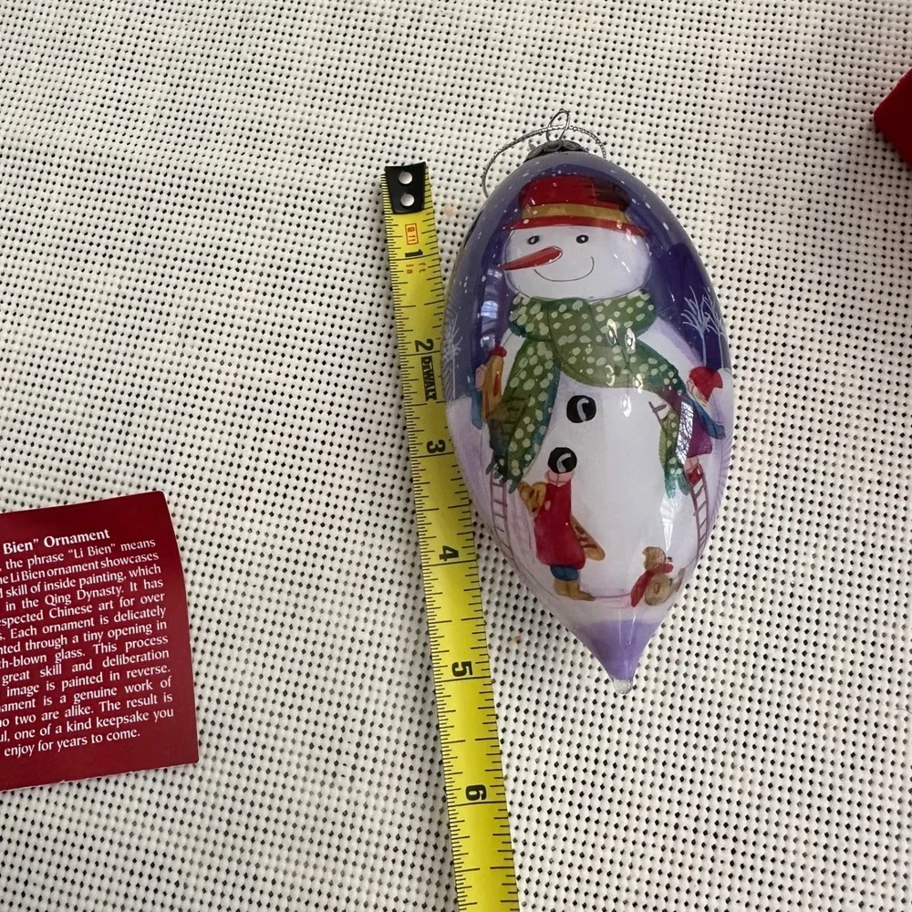 Li Bien SNOWMAN Teardrop Christmas Ornament Hand Painted Blown Glass‎